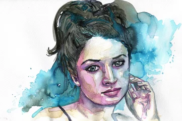Photo sur Plexiglas Inspiration picturale Portrait à l& 39 aquarelle d& 39 une femme
