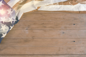 Memorial Day background / American Flag on wood background with copy space, for Independence Day background.