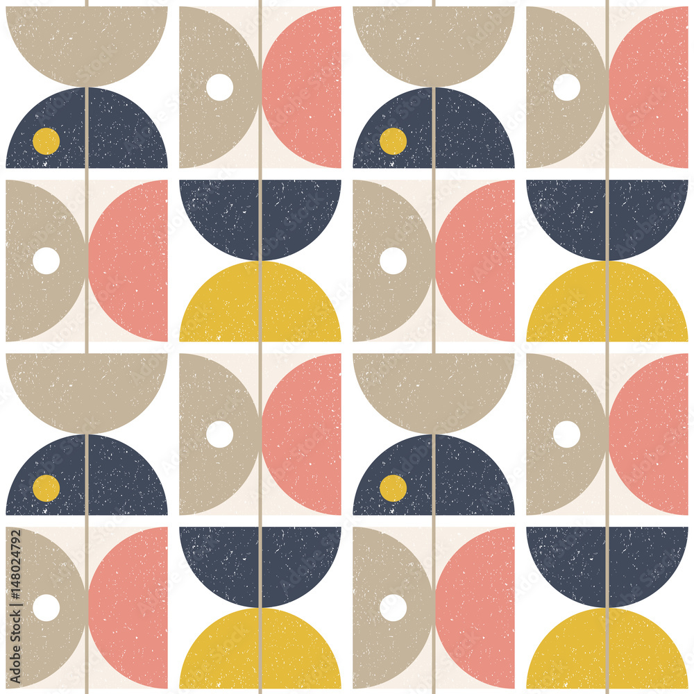 Poster Modern vector abstract seamless geometric pattern with semicircles and circles in retro scandinavian style