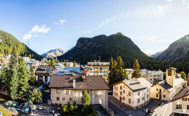 Fototapeta na wymiar Panorama; Pontresina, Oberengadin, Graubünden, Schweiz 