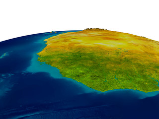 Guinea on model of planet Earth