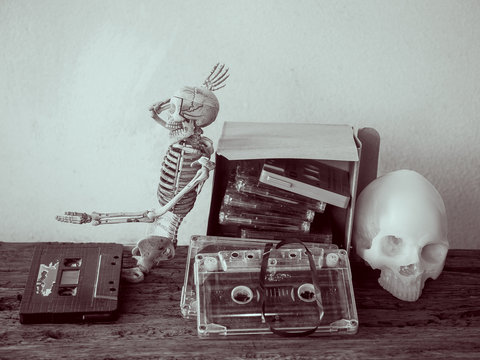Cassette tape and skull