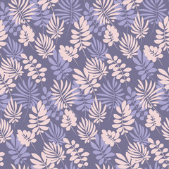 Fototapeta na wymiar Tropical tender image for bed linen. Seamless floral pattern with exotic leaves for wrapping paper, fabric, cloth. Vector illustration