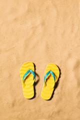 Fototapeta na wymiar Summer vacation background with a pair of flip flop sandals.