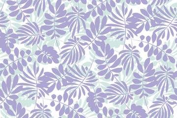 Tropical tender image for bed linen. Seamless floral pattern with exotic leaves for wrapping paper, fabric, cloth. Vector illustration