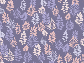 Tropical tender image for bed linen. Seamless floral pattern with exotic leaves for wrapping paper, fabric, cloth. Vector illustration