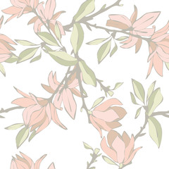Magnolia Flowers Seamless Pattern.