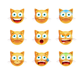 Fototapeta premium Set Cute Emoticon Cat on White Background. Isolated Vector Illustration 