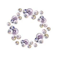 Frame of pearls. Watercolor painting. Handmade drawing. Background for design of cards and invitations.