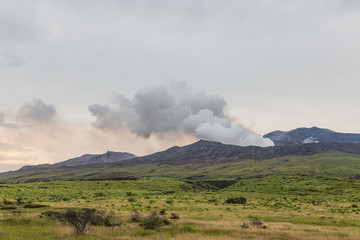 Mount Aso volcano at sunset in Kumamoto,  Kyushu, Japan