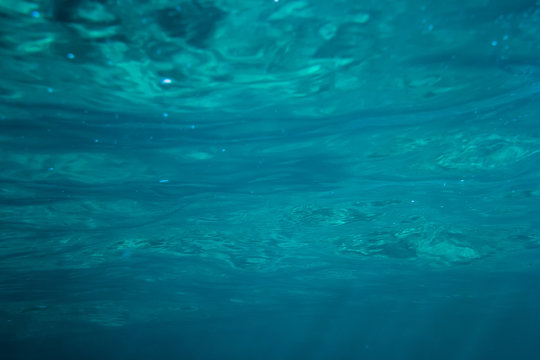Texture of blue water in tropical ocean. Underwater in sea