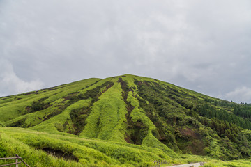 Beautiful landscape of Mount Aso volcano in Kumamoto, Japan