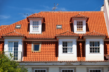 Mansard roof in Lisbon. Portugal.