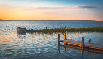 Fototapeta premium Neusiedlersee at Sunset, Podersdorf Burgenland Österreich, Austria, Surfweltcup, 
