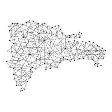 Map of Dominican Republic from polygonal black lines and dots of vector illustration