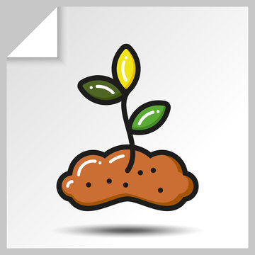 Seedling growing from the earth of gardening icon. Vector Isolated flat colorful illustration.