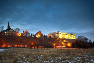 A view of the old town of Sandomierz at night