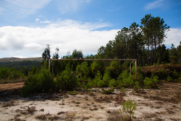 Abandoned soccer field in Portugal .
