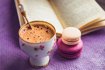 French macarons with white flowers
