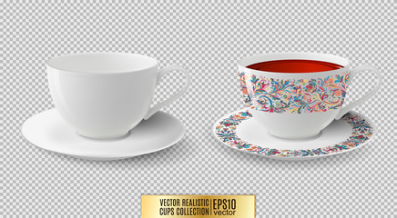 Vector cup. White ceramic cup with saucer. Cup of tea. - 148051990