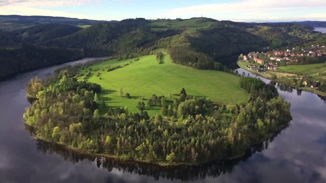 Famous meander on Vltava river, Slapy dam, Czech Republic. Time lapse.