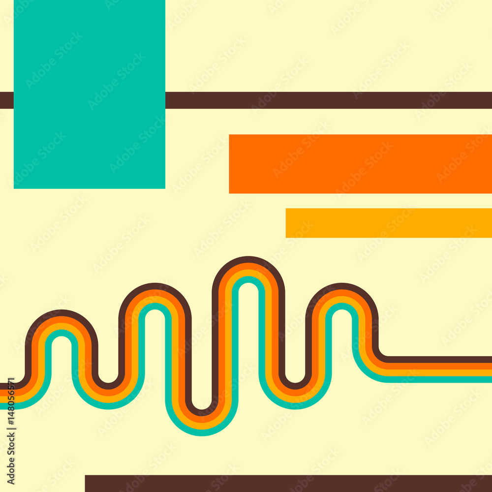 Poster abstract retro background, digital lines and circles, design 70s.