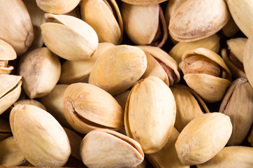 View close-up on a group of salted pistachio
