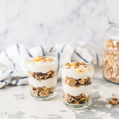 Spiced Yogurt with Granola in Glasses