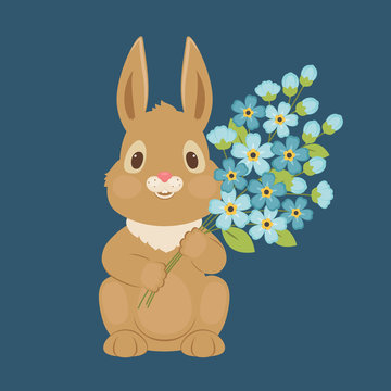 Bunny/rabbit with forget-me-not flowers