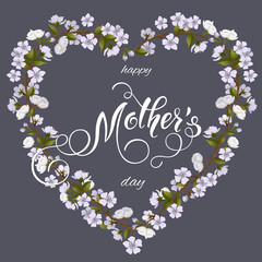 Mothers Day greeting card. Floral heart background, spring holidays. Vector Illustration EPS10