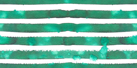 Modèle sans couture avec des rayures horizontales vert émeraude peintes à l& 39 aquarelle sur fond isolé blanc