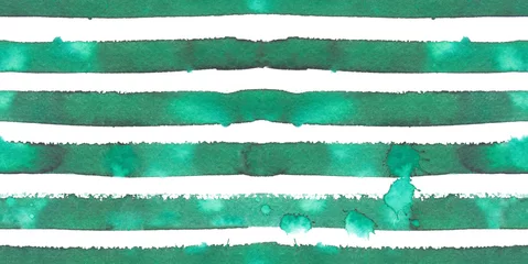 Photo sur Plexiglas Rayures horizontales Modèle sans couture avec des rayures horizontales vert émeraude peintes à l& 39 aquarelle sur fond isolé blanc