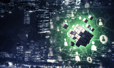 Concept of Internet and networking with digital cube figure on d