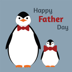 Greeting card for father's Day. Papa penguin and son penguin