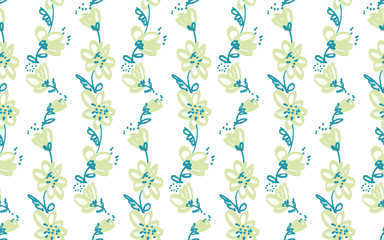 Hand drawn shabby floral seamless pattern for surface design, wrapping paper, fabric, background. Sketch style pale color flowers repeatable motif.