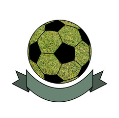 outline soccer ball on green grass background with copy