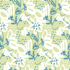 Vector seamless pattern for surface design. Freehand illustration with flower in pale tender color. Shabby floral design element for card, header, invitation.