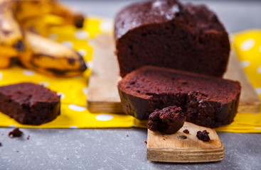 Cake ,Cupcake with Bananas and Chocolate.Homemade Cakes .Copy space for Text. selective focus.