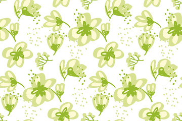 Floral seamless pattern for surface design: wrapping paper, background, fabric. Abstract hand drawn apple blossom vector illustration. Spring tree blooming design element for print and web projects.