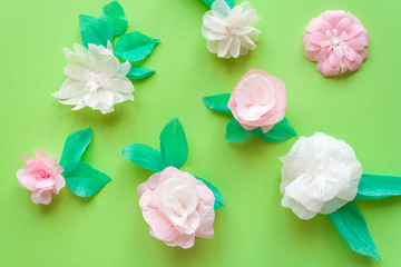 color paper flower on green background