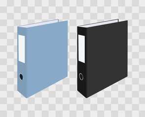 Blank closed office binders on transparent checkered background. illustration.