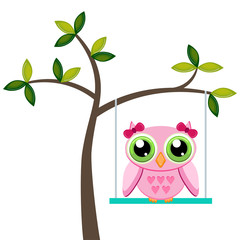 Owl on a  tree swing