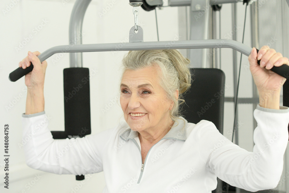 Canvas Prints Beautiful elderly woman in a gym