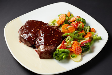 Beef in wine-mustard sauce. Italian style. Italian food. Italian cuisine.