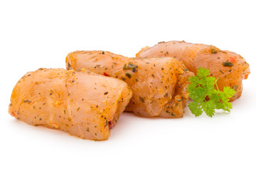 Chiken meat rolls isolated on the white background.