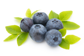 Fresh blueberries on a white background.