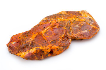 Pork chop, marinated. Isolated on the white background.