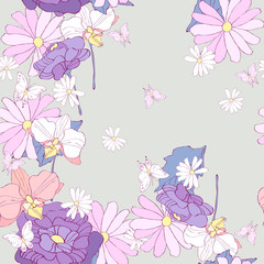 beautiful pink flowers , on a blue, pattern
