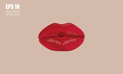 The woman's lips. Lush lips like a kiss. Red and pouting, on a physical background.