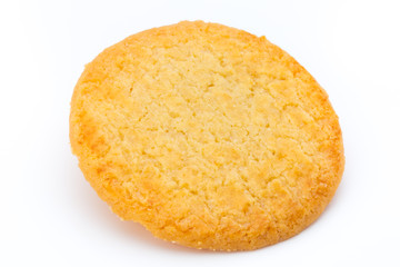 Stacked short pastry cookies isolated on white background.